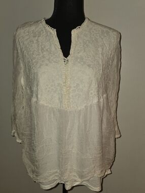 Lace Yoke Cream Tunic Blouse